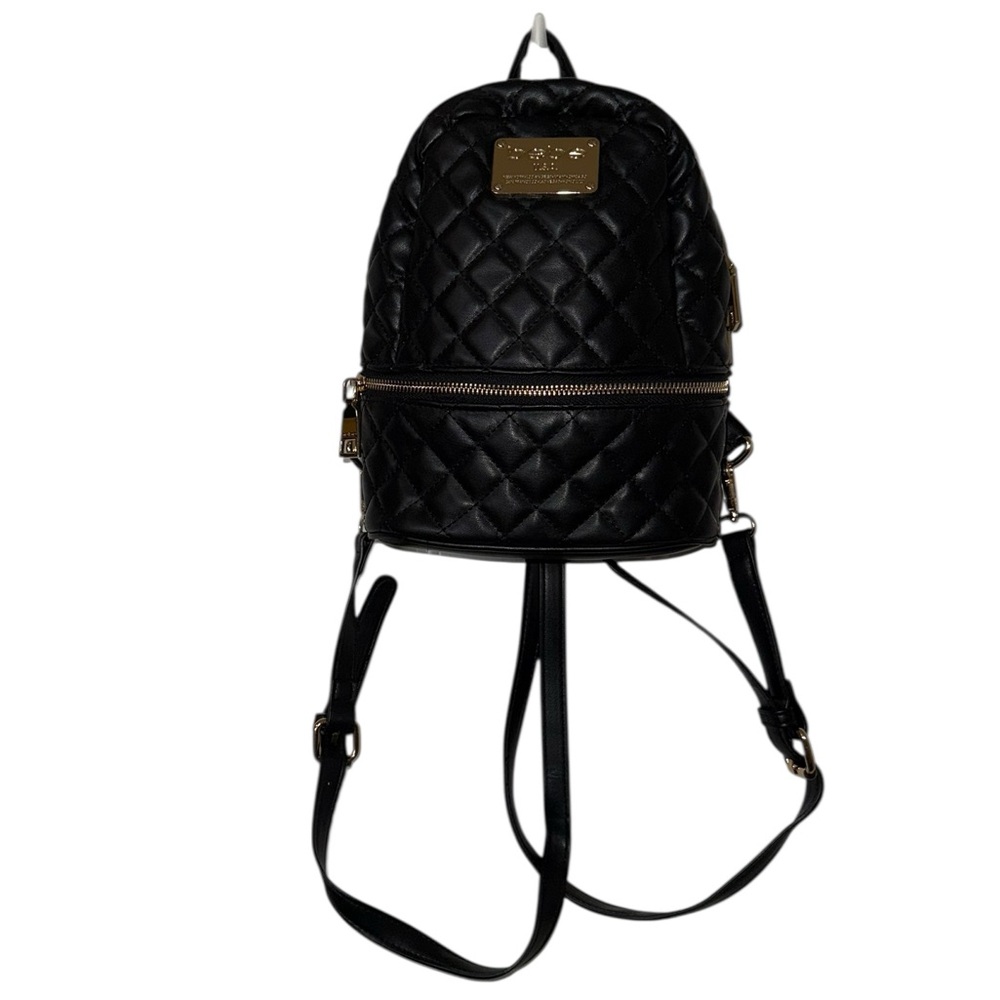 Bebe Quilted Faux Leather Mini Backpack – Black & Gold